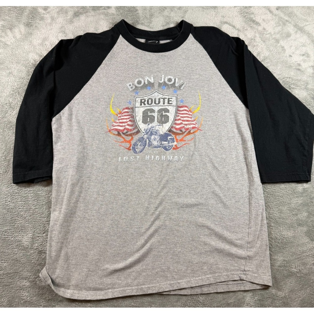 Bon Jovi Lost Highway Tour 2008 Route 66 Raglan Shirt L – Vintage Rock Tee